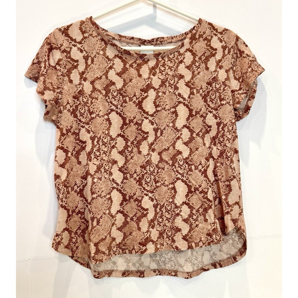 H&M Womens Snake Print T Shirt Size S Brown Tan Short Sleeve Animal Print Tee